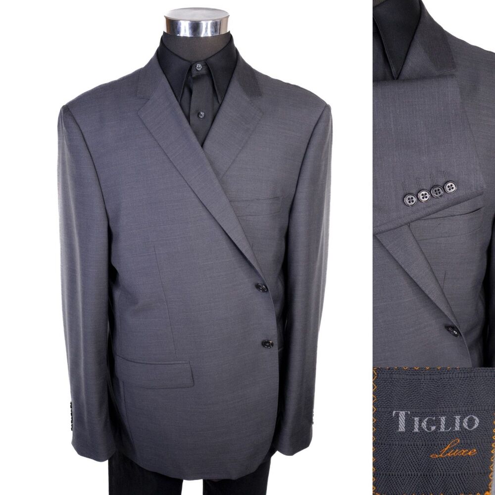 Tiglio Luxe MERINOS 150's Wool Solid Gray Blazer Sport Suit Jacket 50R EUC